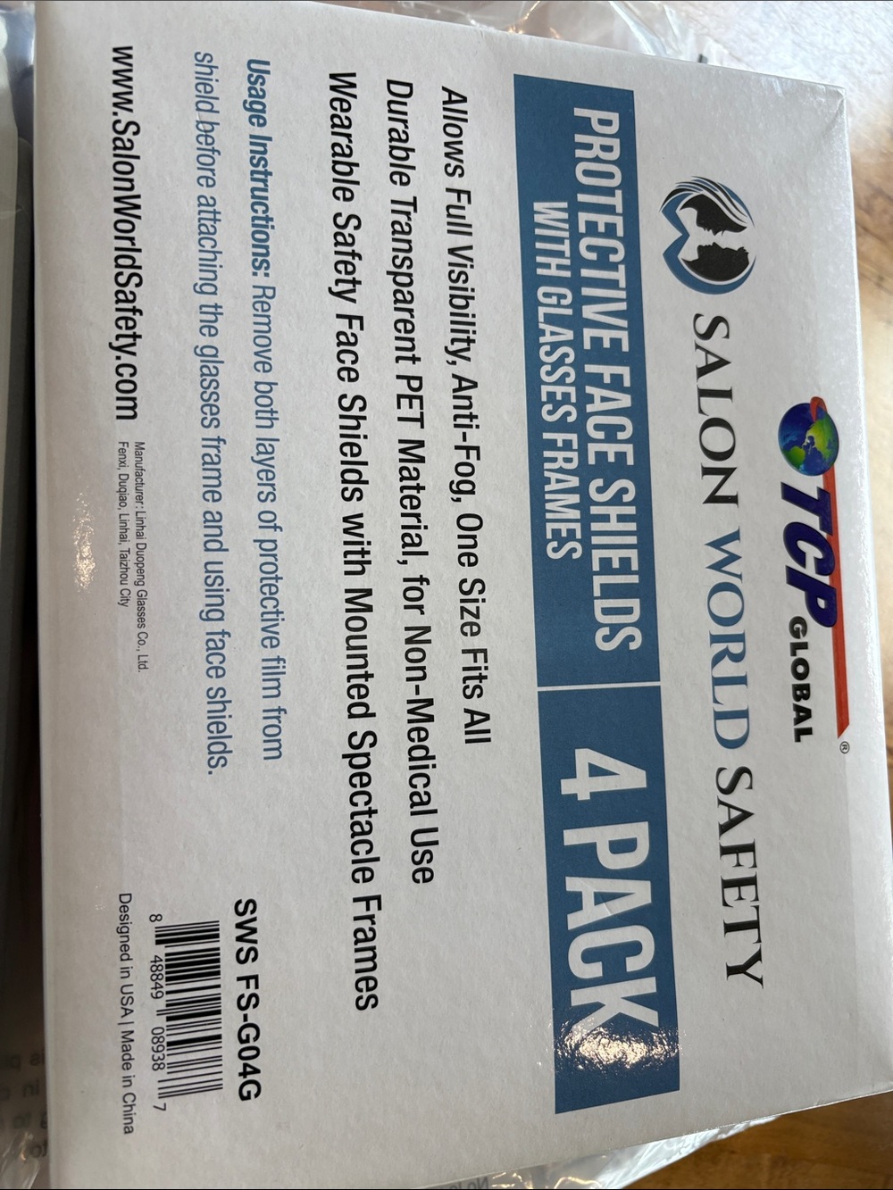 Salon World Safety Protective Face Shields 4-Pack - Clear